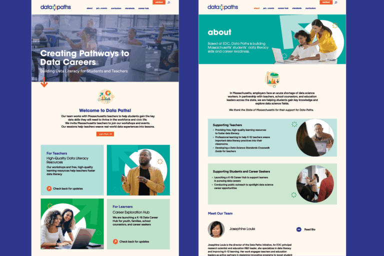 Data Paths website design, home page